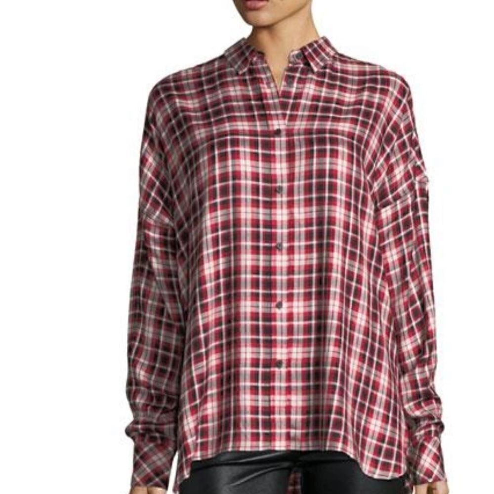 NWT Zadig & Voltaire Tamara Car Rouge Plaid Stars Shirt Red/Black Women’s XSMALL